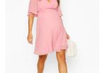 Maternity Pleated Wrap Skater Dress, Blush, Brand New, Bohoo