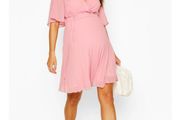Maternity Pleated Wrap Skater Dress, Blush, Brand New, Bohoo