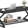 2 Tier Coffee Table, Industrial Wood Metal Center Living Room Table with Storage Shelf, Modern Rectangle Cocktail Tea Table for Home Office Bedroom,39 inch Black Coffee Table Image 3