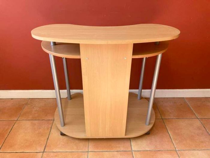 Mobile 3 Tier Computer Desk w/ Pull Out Tray & Wheels