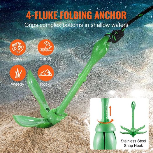 Kayak Anchor Kit, 3.5 lb Paddle Board Anchor Kit with 26.2 ft/8 m Rope and Buoy, Folding Small Boat Anchor with Storage Bag and Snap Hook, Kayak Accessories for Kayaks, Small Boats, Canoes