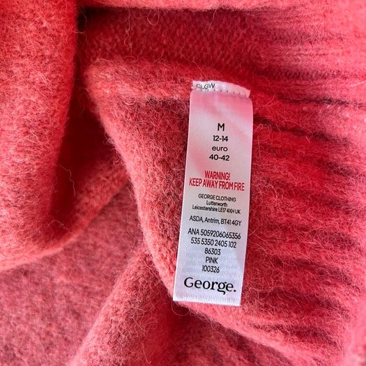 NEW George Pink Wool Blend Oversized Jumper M UK 12-14
