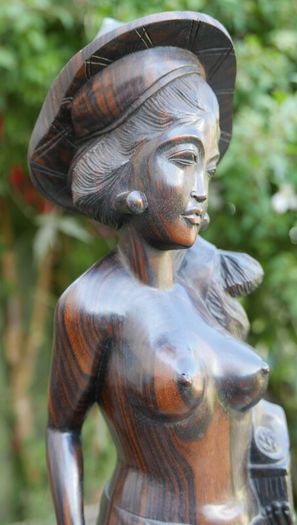 Vintage Sculpture -  Woman Wooden Carving -  Fine Art - Hand Carved Hard Woman Wood Sculpture - height 24,5"