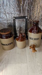 Vintage Pearsons of Chesterfield Stoneware Kitchen Set, Biscuits Jar, Sherry Dispenser and jar