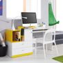 Office Computer desk white lux/yellow color with drawers and keyboard tray. Image 3