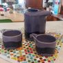 Amazing and Rare Vintage Mid Century Modern Celtic Thomas Unusual-Handled Tall Teapot in the Lilac and Indigo Colourway, Plus Two Matching Cups in The Wave Pattern Image 6