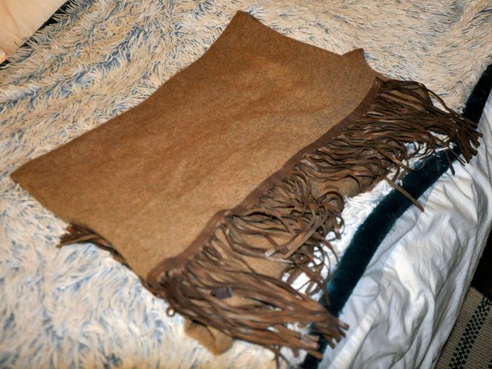 Zoe Couture Scarf/wrap, Taupe, 60% Cashmere, 40% Wool, 8' X 2', Leather Fringe