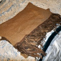 Zoe Couture Scarf/wrap, Taupe, 60% Cashmere, 40% Wool, 8' X 2', Leather Fringe