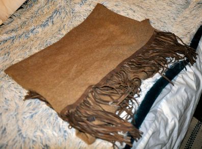 Zoe Couture Scarf/wrap, Taupe, 60% Cashmere, 40% Wool, 8' X 2', Leather Fringe