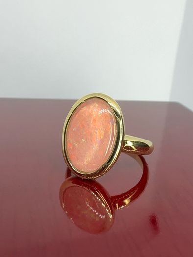 Opal Stunning Terra Opalis Gold Plated Silver Ring Padparadscha Glow