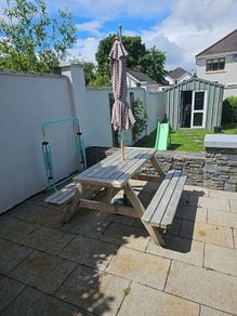 Wooden Picnic Table with Parasol