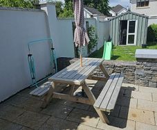 Wooden Picnic Table with Parasol