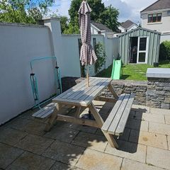 Wooden Picnic Table with Parasol