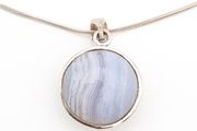 925 Vintage Sterling Silver Necklace, Montrose Blue Agate And Marcasite Reversible Pendant