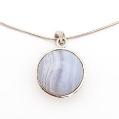 925 Vintage Sterling Silver Necklace, Montrose Blue Agate And Marcasite Reversible Pendant
