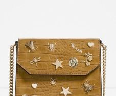ZARA Crossbody Bag Yellow Crocodile Embossed Bugs Magnetic Pocket!