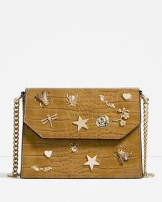ZARA Crossbody Bag Yellow Crocodile Embossed Bugs Magnetic Pocket!