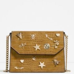 ZARA Crossbody Bag Yellow Crocodile Embossed Bugs Magnetic Pocket!
