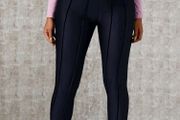 Navy  Asymmetrical Waist Ruched Bum Seam Leggings, size 10