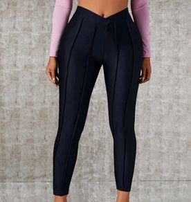 Navy  Asymmetrical Waist Ruched Bum Seam Leggings, size 10