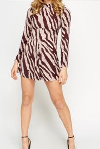 NEW With Tags! Burgundy/Cream Zebra Print High Neck Playsuit (Size 10)