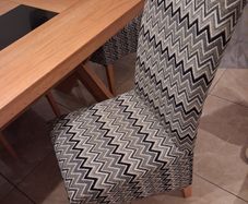 Oak dining table with black glass insert and 6 chairs