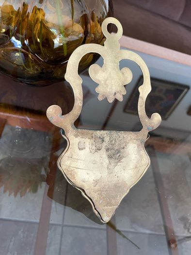 Vintage Brass Holy Water Font Wall Hanging Religious Home Decor