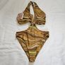 Oh Polly Gold Marble Print Cutout Swimsuit Image 3