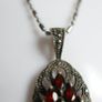 Vintage Beautiful Sterling Silver 925 Pendant With Garnet & Marcasite 18"  Chaine 10,7g Image 9