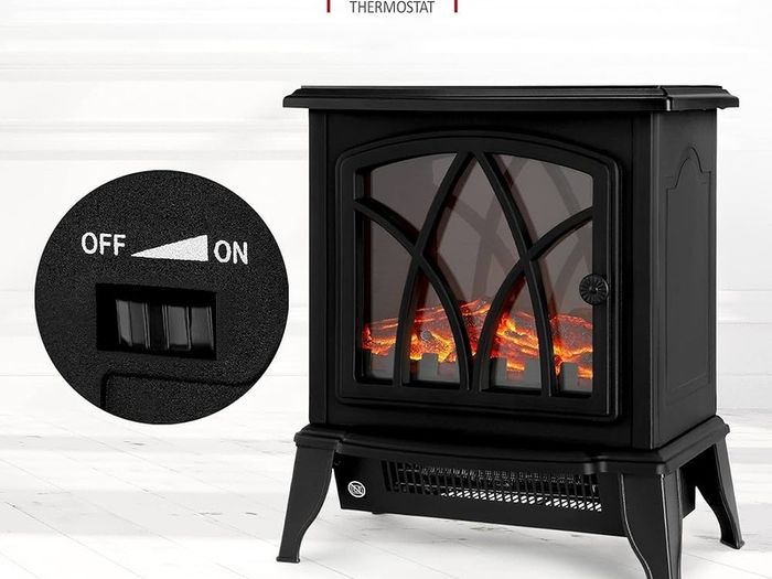 NEW SALE | Electric Fireplace Stove Heater 2000W with Fire Flame Effect, 2 Heat Settings, Adjustable Thermostat, Freestanding Portable Electric Log Wood Burner Effect