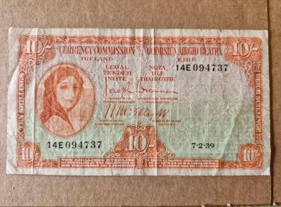 10 Shilling Lady Lavery 7/2/39 IRISH NOTE