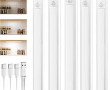 5 Pack 30cm Rechargeable Under Cupboard Kitchen Lights, Dimmable Cabinet Light Type-C Charging, LED Motion Sensor Lights Indoor, Magnetic Stick Wireless Light for Shelf Stairs Wardrobe Closet