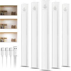 5 Pack 30cm Rechargeable Under Cupboard Kitchen Lights, Dimmable Cabinet Light Type-C Charging, LED Motion Sensor Lights Indoor, Magnetic Stick Wireless Light for Shelf Stairs Wardrobe Closet