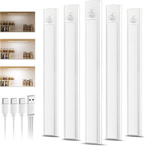 5 Pack 30cm Rechargeable Under Cupboard Kitchen Lights, Dimmable Cabinet Light Type-C Charging, LED Motion Sensor Lights Indoor, Magnetic Stick Wireless Light for Shelf Stairs Wardrobe Closet