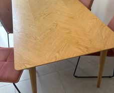 Light Oak Table & 4 pink velvet Chairs