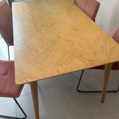 Light Oak Table & 4 pink velvet Chairs