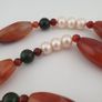 Vintage African Carnelian Statement Necklace with Genuine Pearls & Green Jade Beads Image 7