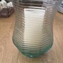 Large 8.5" tall flarred scalloped Aqua Glass Candle Holder or Vase with LED Candle Image 4