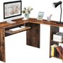 _Corner, L-Shaped Computer Table, with 2 Tier Storage Shelf, Keyboard Stand, for Desk, 140 x 120 x 75 cm, Rustic Brown Image 5