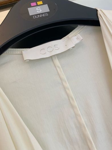 COS Gathered Zip-up Dress Off-white Grey / Brown Knee Length MIDI Size EUR 34 XS