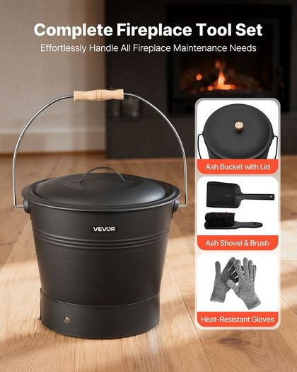 Fireplace Ash Bucket Set 9.8L with Lid