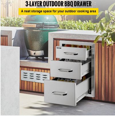 BRAND NEW Stainless Steel Outdoor Kitchen Drawer With Handle Triple Layer