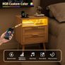 Bedside Rattan Tables Set of 2, Nightstand with Charging Station and LED Lights Image 4