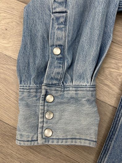 Vintage Carhartt Pearl Snap Button Heavyweight Denim Shirt Mens Large