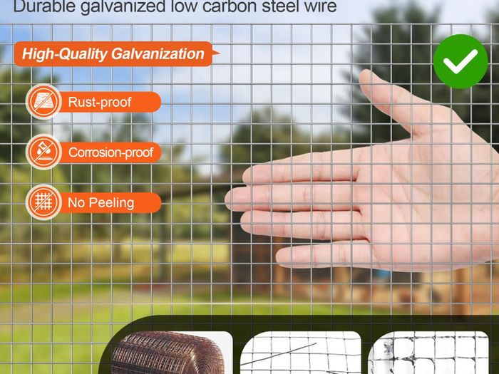 Hardware Cloth, 1/2 inch 24in x 25 ft 19 Gauge, Hot Dipped Galvanized Wire Mesh Roll, Chicken Wire Fencing, Wire Mesh for Rabbit Cages, Garden, Small Rodents