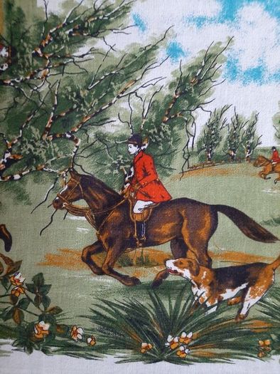 vintage horse hunting table cloth 60's