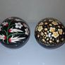 SALE!  Vintage Egg Shaped Black Lacquer Floral PAPIER MACHE Trinket Boxes, Set of 2 Image 2