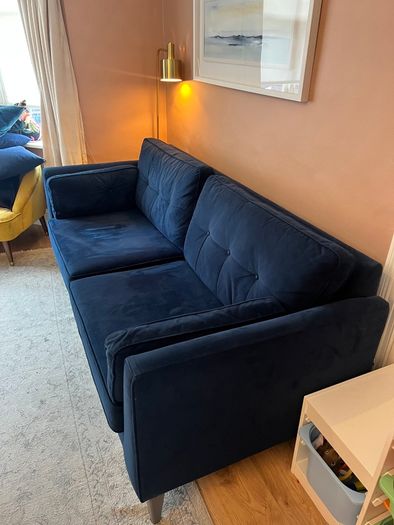 3-Seater Navy Velvet Sofa