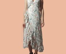 Floral Wrap Midi Dress with Ruffles