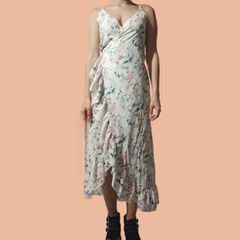 Floral Wrap Midi Dress with Ruffles